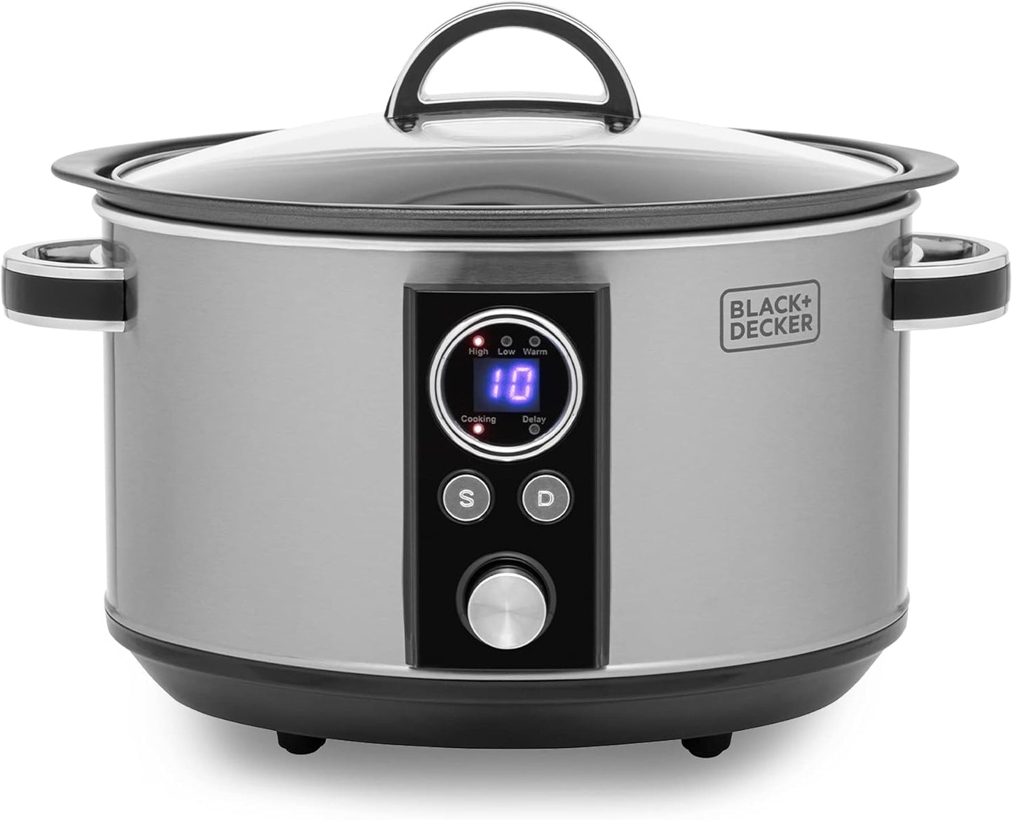 BLACK+DECKER BXSC16045GB 6.5L Digital Sear & Stew Slow Cooker, Stainless Steel & Black