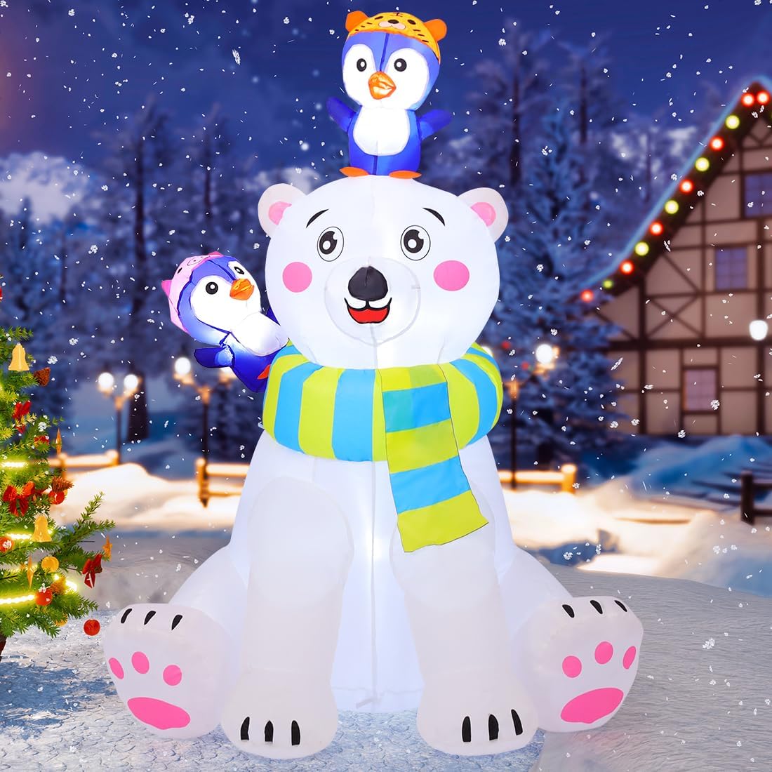 COMIN 6 FT Christmas Decorations Outdoor Inflatables Bear&Penguin Blow ups with Built-in LEDs for Yard Party Lawn Decor