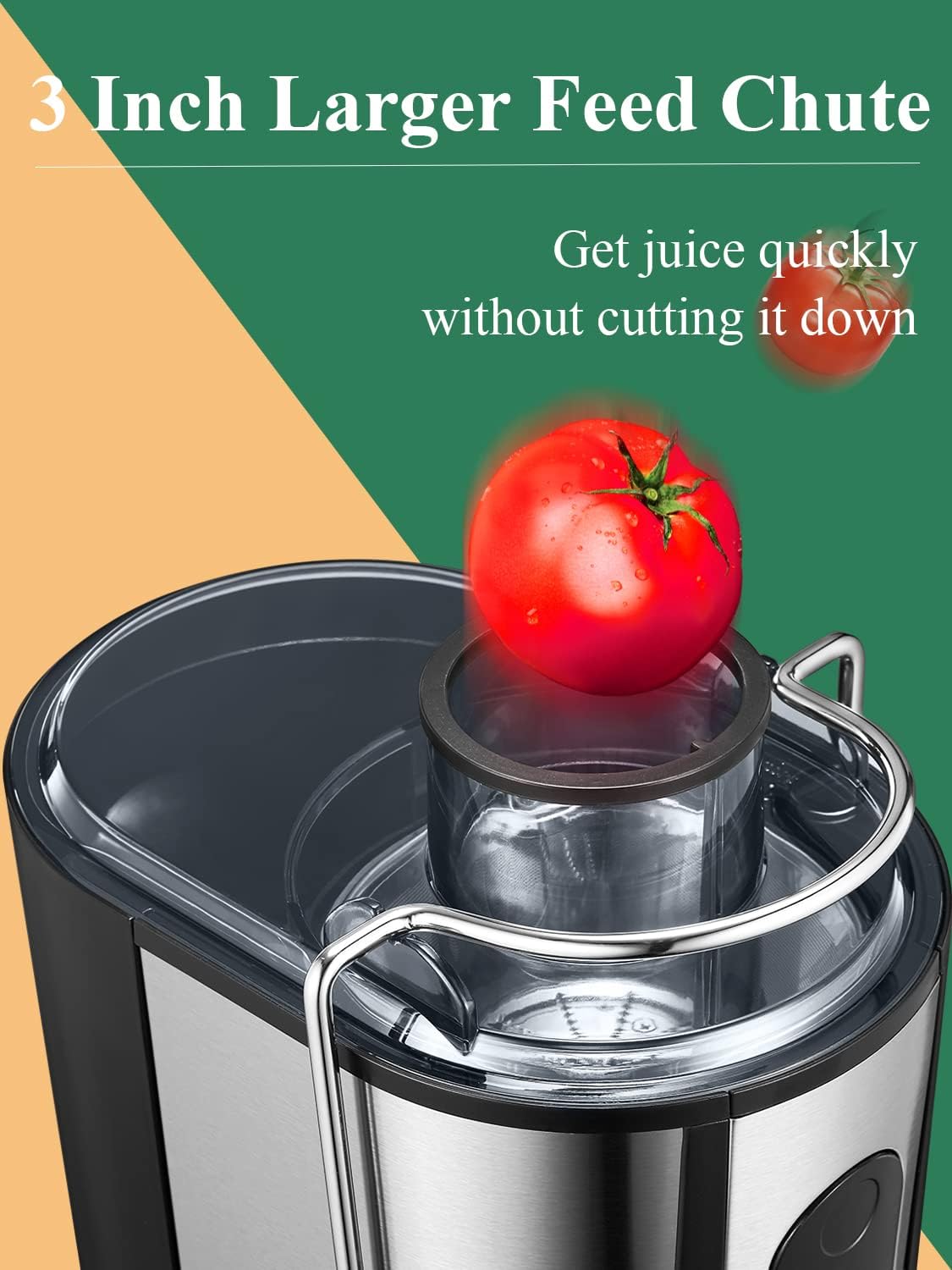 Juilist Juicer, Max Power 900W Juicer Machines with Anti-drip & Anti-slip Function, Juicers Whole Fruit and Vegetable with 3-Inch Wide Mouth Food Chute, 2 Speeds, Recipe Included, Easy to Clean 600W