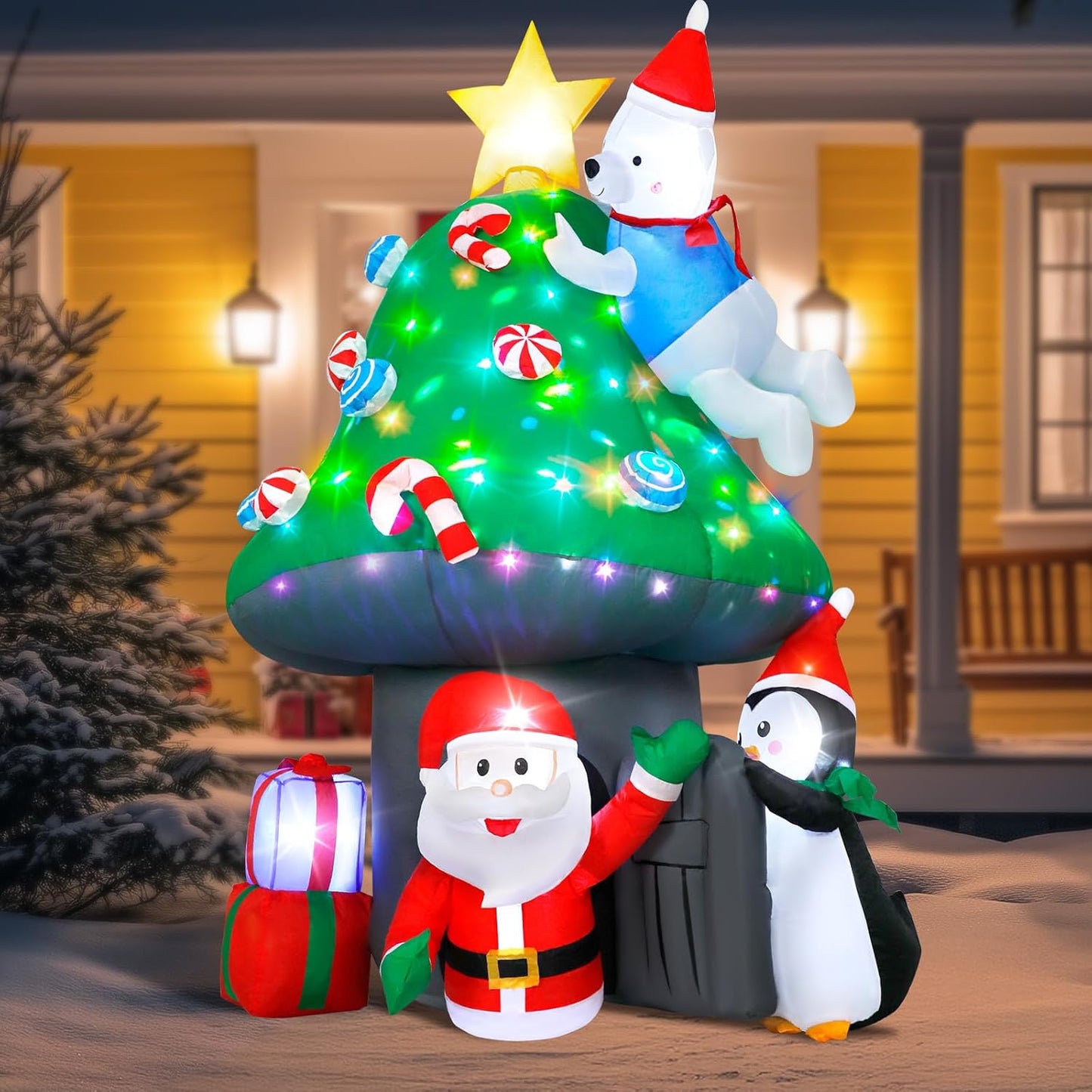 Dawdix 14FT Christmas Tree Inflatable Outdoor Decoration, Giant Christmas Inflatables Tree with 3 Gift Boxes, Lighted Christmas Decoration for Yard, Blow Up Xmas New Year Lawn Decor