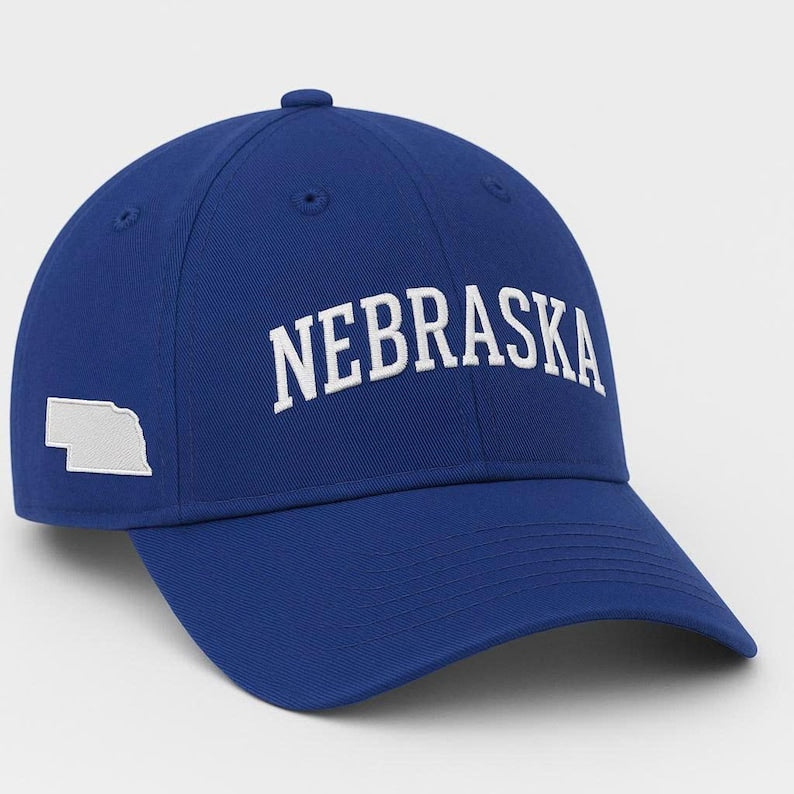 Embroidered Nebraska Dad Hat: State Outline Baseball Cap
