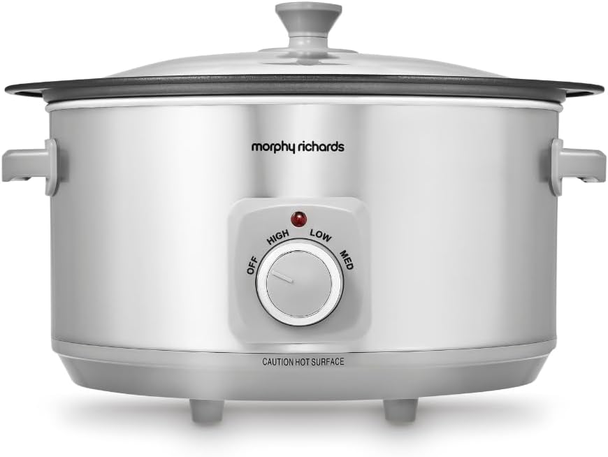 Morphy Richards 3.5L Sear & Stew Slow Cooker, Shatter Resistant Aluminium Pot, 3 Heat Settings, Hob Proof, Easy Clean, 163W, Black, 460012