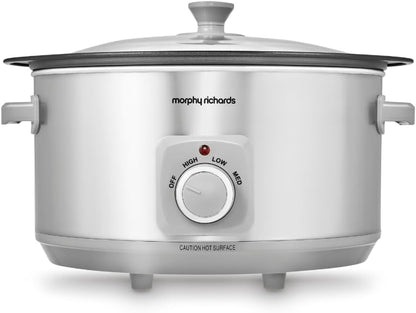 Morphy Richards 3.5L Sear & Stew Slow Cooker, Shatter Resistant Aluminium Pot, 3 Heat Settings, Hob Proof, Easy Clean, 163W, Black, 460012