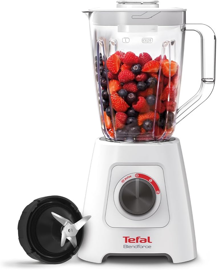 Tefal Blendforce II Blender, 2L Plastic Jug, 1.25L Effective Capacity, 600W, 4 Removable Stainless Steel Blades, Smoothie, Ice Crush, 2 Speeds + Pulse, Kitchen Shakes Maker, Black, BL420840