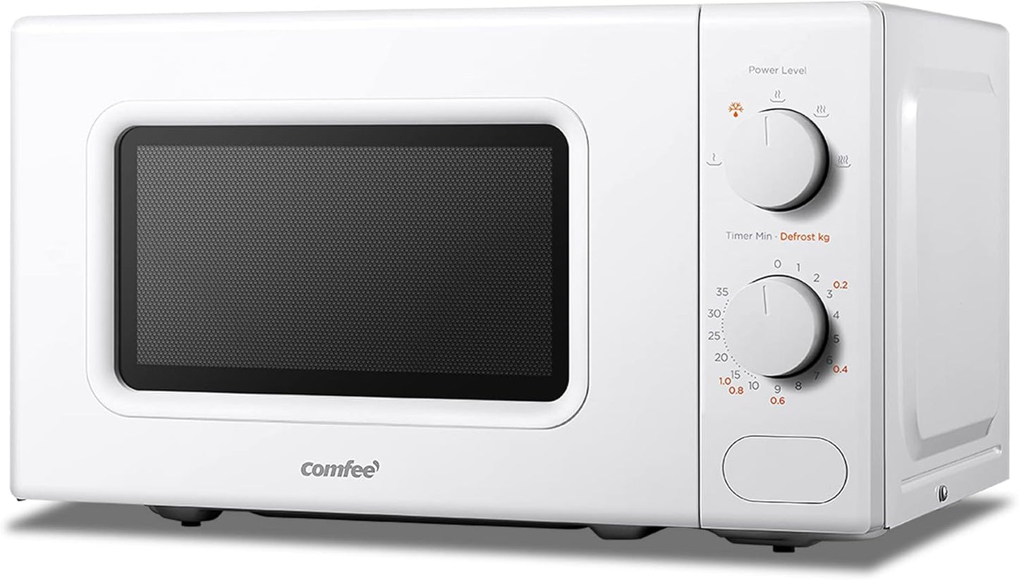 COMFEE' Black Compact Microwave Oven 700W with Manual Control - 20L Countertop Microwave for Small Kitchens, 5 Power Levels & Quick Defrost, CM-M202CC(BK)