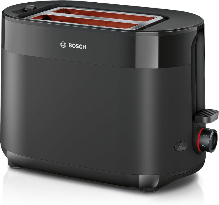 Bosch MyMoment Delight TAT2M123GB - Compact 2-Slice Toaster with Reheat/Defrost, Integrated Bun Warmer, Auto Shut-Off, High Lift and Crumb Tray, in Matte Black