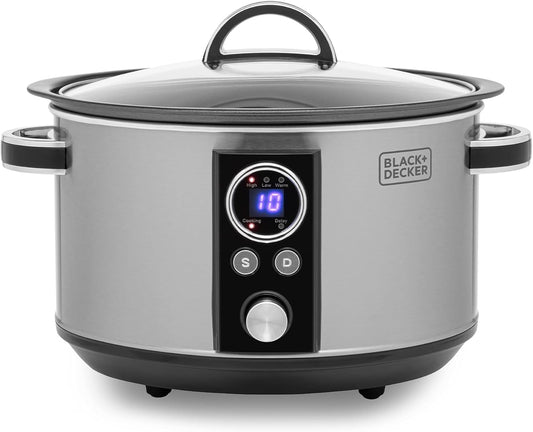 BLACK+DECKER BXSC16045GB 6.5L Digital Sear & Stew Slow Cooker, Stainless Steel & Black