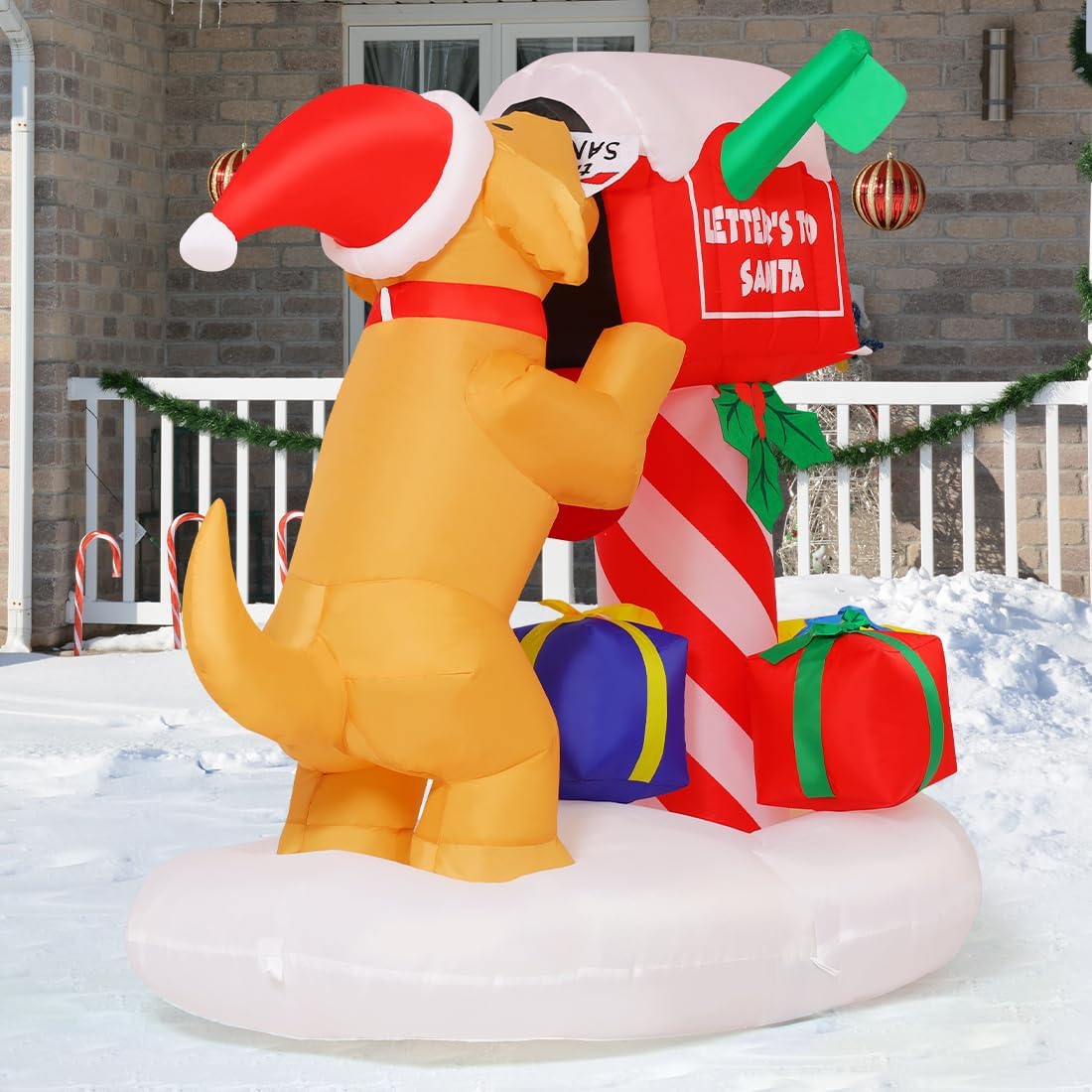 COMIN 5FT Christmas Inflatables Outdoor Decorations, Blow Up Dog and Newspaper Box Inflatable with Built-in LEDs for Christmas Indoor Outdoor Yard Lawn Garden Decorations