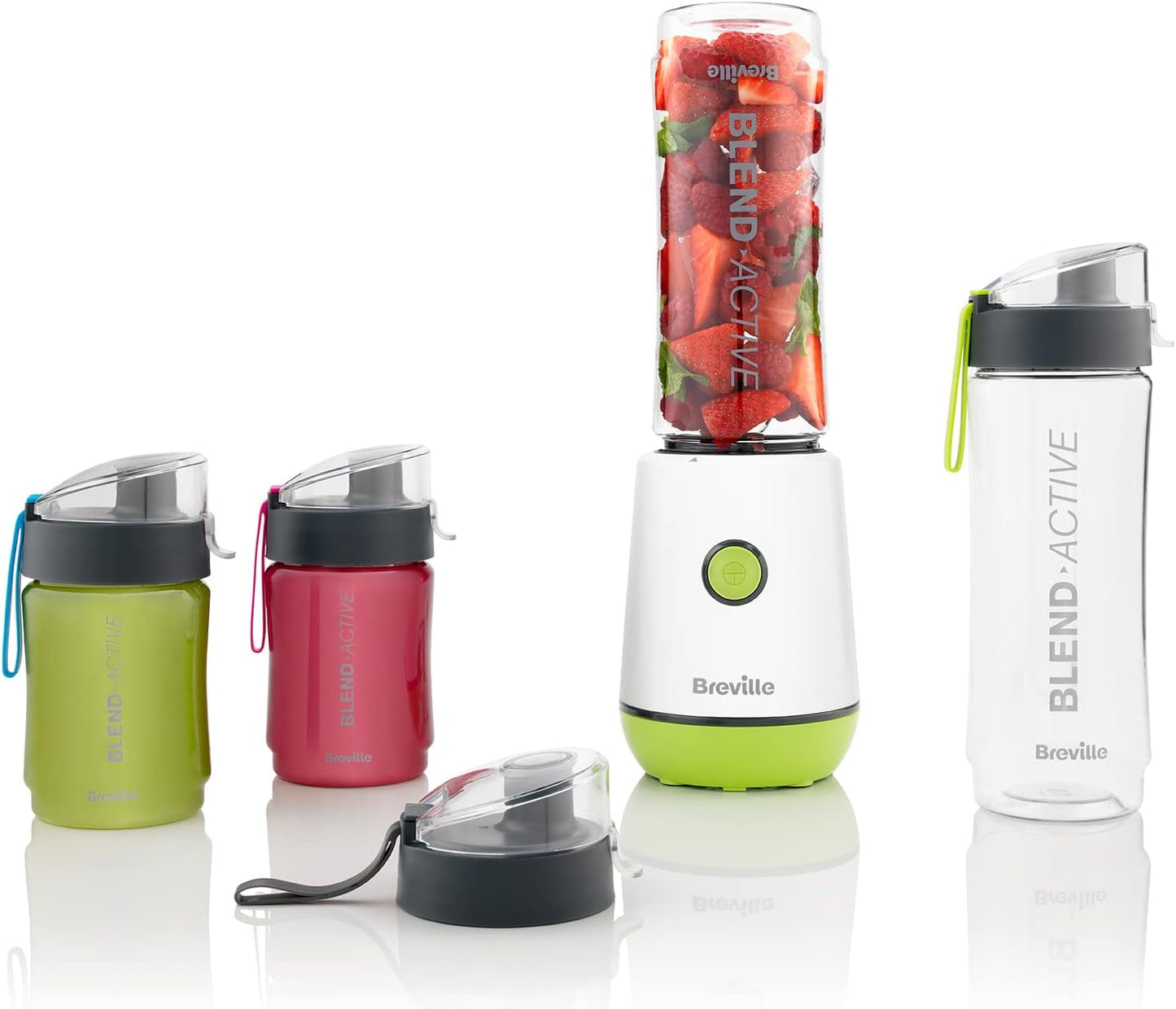 Breville Blend Active Personal Blender & Smoothie Maker | 350W | 2 Portable Blend Active Bottles (600ml) | Leak Proof Lids | White & Green [VBL246]