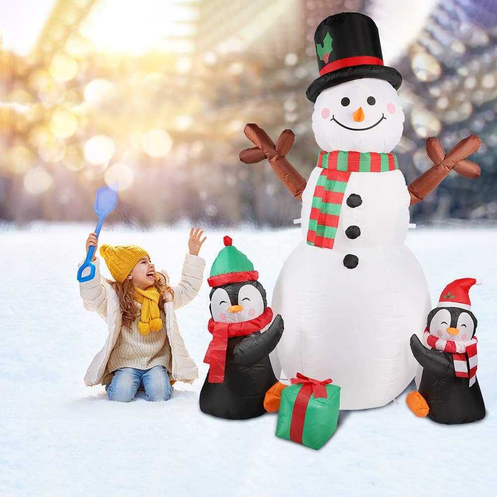 OurWarm 6ft Christmas Inflatables Outdoor Decorations, Blow Up Snowman Penguins Inflatable with Rotating LED Lights for Christmas Indoor Outdoor Yard Garden Decorations