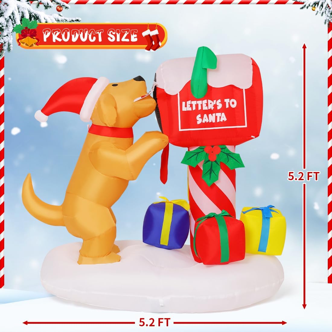 COMIN 5FT Christmas Inflatables Outdoor Decorations, Blow Up Dog and Newspaper Box Inflatable with Built-in LEDs for Christmas Indoor Outdoor Yard Lawn Garden Decorations