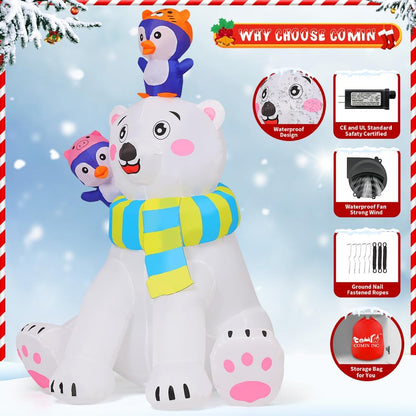 COMIN 6 FT Christmas Decorations Outdoor Inflatables Bear&Penguin Blow ups with Built-in LEDs for Yard Party Lawn Decor