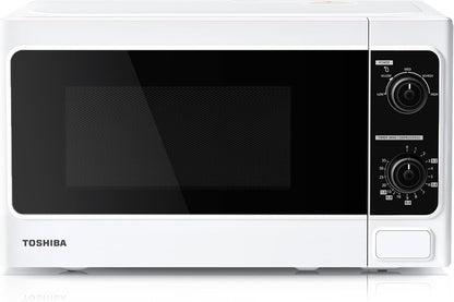 TOSHIBA 20 Liter 800W Manual Control Solo Small Microwave, Compact with 5 Power Levels, Automatic Defrost Function, Perfect for 9'' pizza, Clock and Timer, Easy Clean, White- MM-MM20P(WH)