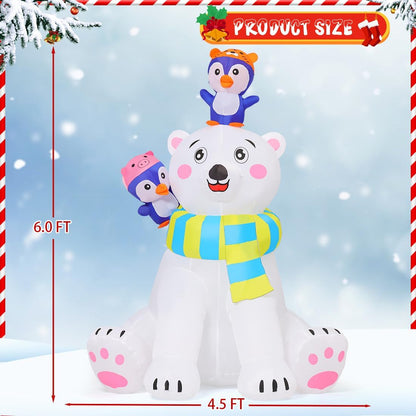 COMIN 6 FT Christmas Decorations Outdoor Inflatables Bear&Penguin Blow ups with Built-in LEDs for Yard Party Lawn Decor