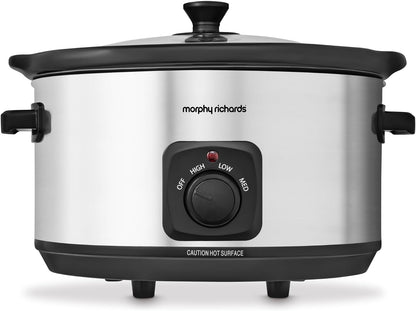 Morphy Richards 3.5L Stainless Steel Slow Cooker, 3 Heat Settings, One Pot Solution, Dishwasher Safe Ceramic Pot, 460017