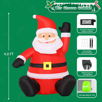 COMIN 4FT Christmas Inflatables Decorations Outdoor Blow Up Santa Claus Inflatable with Built-in LEDs for Yard Lawn Garden