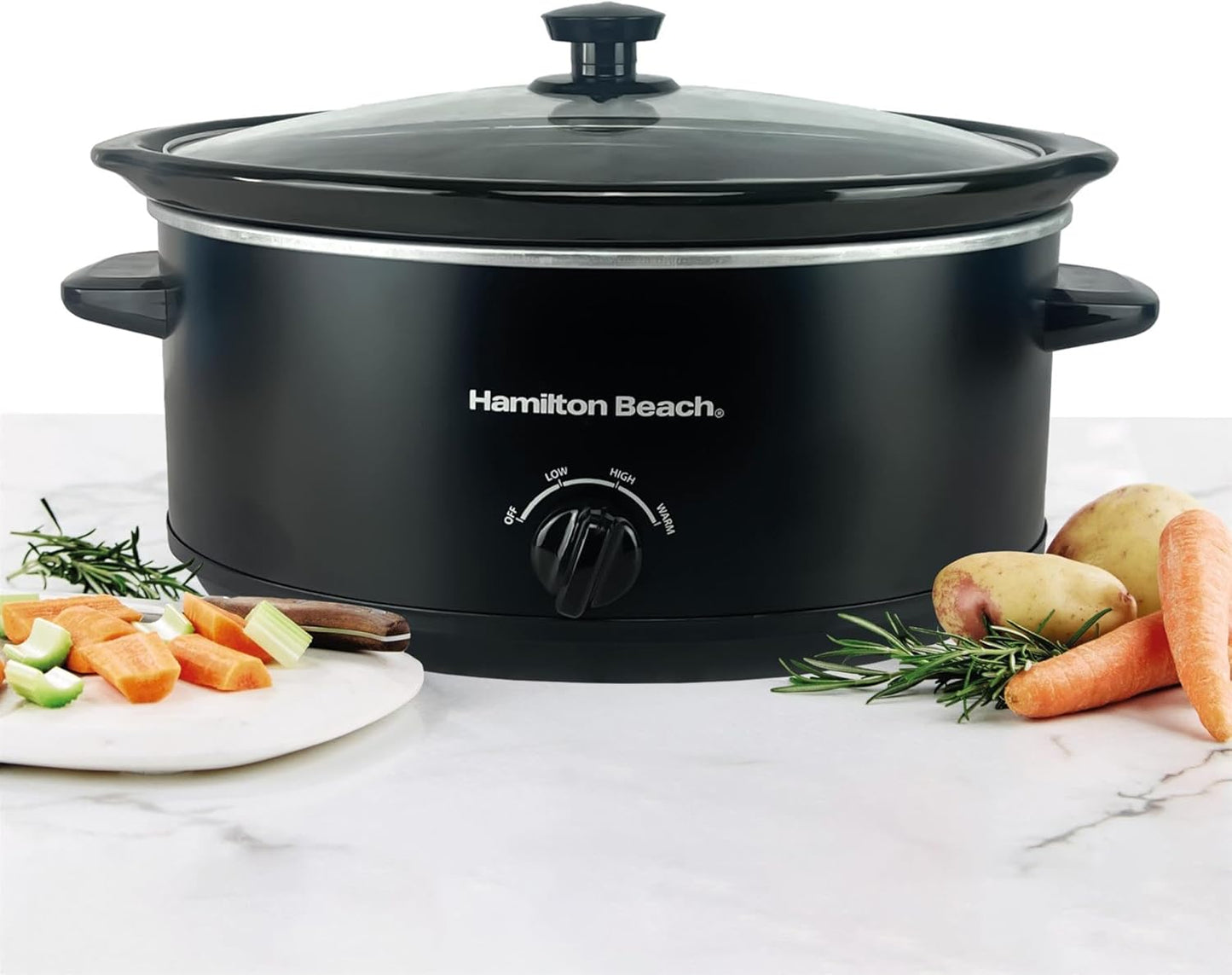 Hamilton Beach 6.5L Family Favourite Slow Cooker, 240W Energy-Efficient Design, Removable Oven-Safe Ceramic Bowl, 3 Heat Settings, Serves 6-8 People, Easy Clean, Black - HBSC070B
