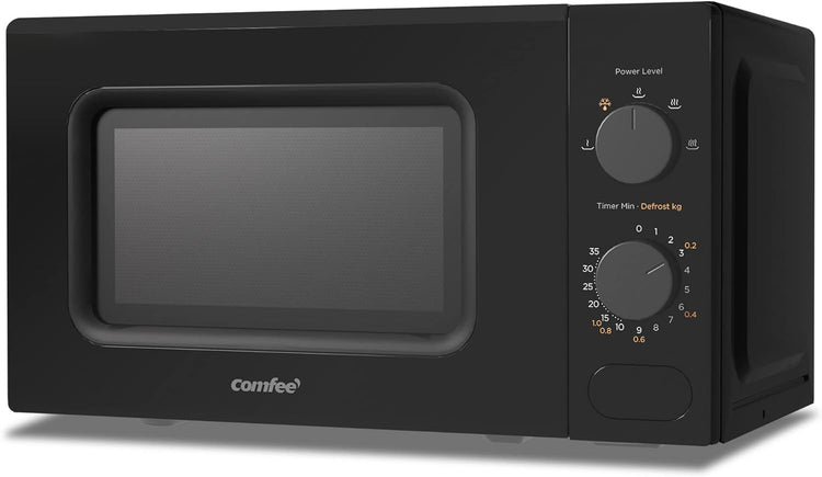 COMFEE' Black Compact Microwave Oven 700W with Manual Control - 20L Countertop Microwave for Small Kitchens, 5 Power Levels & Quick Defrost, CM-M202CC(BK)