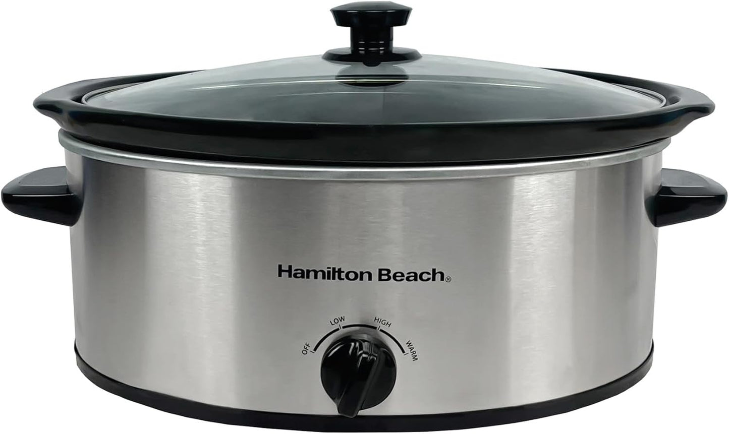 Hamilton Beach 6.5L Family Favourite Slow Cooker, 240W Energy-Efficient Design, Removable Oven-Safe Ceramic Bowl, 3 Heat Settings, Serves 6-8 People, Easy Clean, Black - HBSC070B