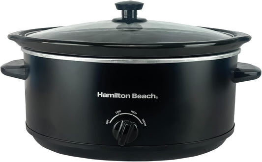 Hamilton Beach 6.5L Family Favourite Slow Cooker, 240W Energy-Efficient Design, Removable Oven-Safe Ceramic Bowl, 3 Heat Settings, Serves 6-8 People, Easy Clean, Black - HBSC070B