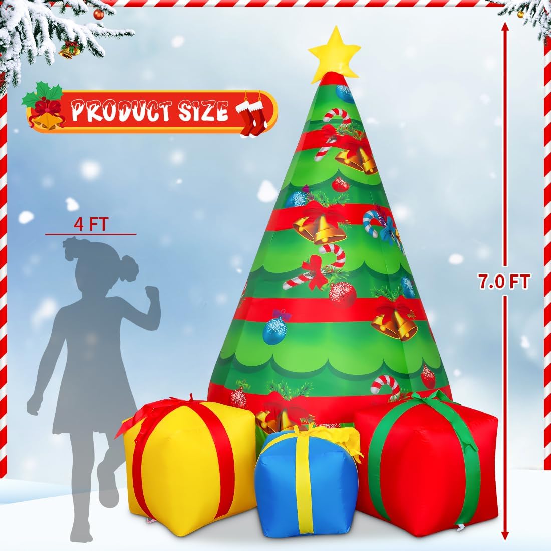 COMIN 7 FT Christmas Decorations Inflatables Tree Outdoor Blow Up Yard Gift Box with Built-in LEDs for Indoor Party Garden Lawn Decor