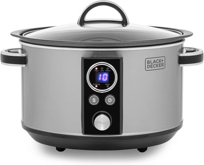 BLACK+DECKER BXSC16045GB 6.5L Digital Sear & Stew Slow Cooker, Stainless Steel & Black