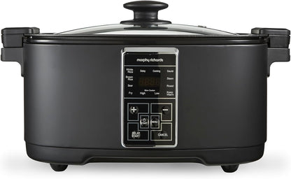 Morphy Richards 3.5L Sear & Stew Slow Cooker, Shatter Resistant Aluminium Pot, 3 Heat Settings, Hob Proof, Easy Clean, 163W, Black, 460012