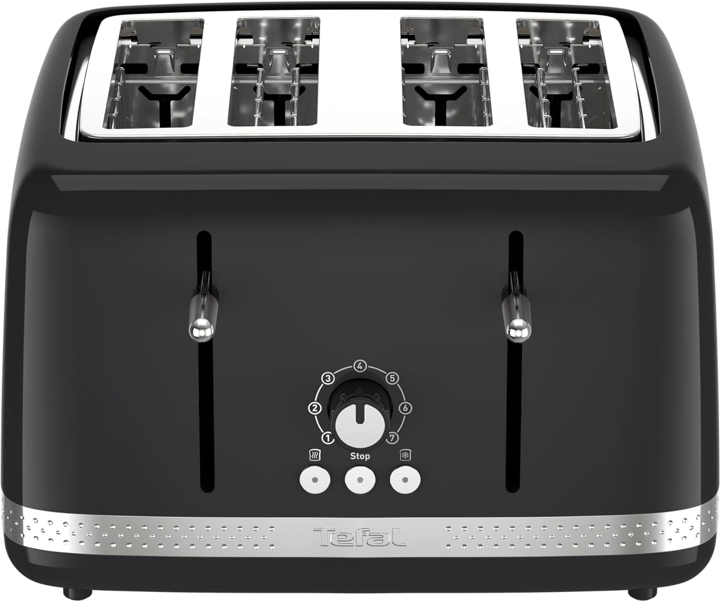 Tefal Soleil 4-Slot Toaster, 7 Browning Levels, Defrost, Stop + Reheat Functions, Removable Crumb Tray, High-lift + Self-Centring Racks, 1,430W, TF3058G0, Premium Glossy Black