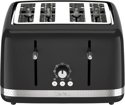 Tefal Soleil 4-Slot Toaster, 7 Browning Levels, Defrost, Stop + Reheat Functions, Removable Crumb Tray, High-lift + Self-Centring Racks, 1,430W, TF3058G0, Premium Glossy Black