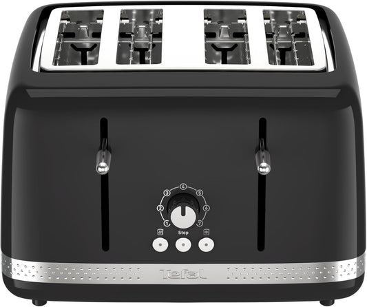 Tefal Soleil 4-Slot Toaster, 7 Browning Levels, Defrost, Stop + Reheat Functions, Removable Crumb Tray, High-lift + Self-Centring Racks, 1,430W, TF3058G0, Premium Glossy Black