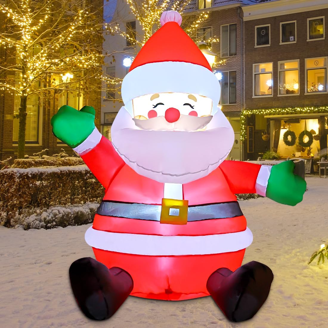 GOOSH 5 FT Christmas Inflatables Santa Claus Outdoor Decorations Blow Up Yard Sitting Santa Claus with Built-in LEDs for Holiday Xmas Garden Lawn Decor