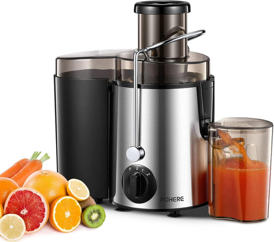 Juicer Machines, FOHERE Centrifugal Juicer Extractor Max Power 900W,Large 3” Feed Chute for Whole Fruit and Vegetables,3 Speed Control, 400w Motor,Cleaning Brush and Recipe Included (Silver)
