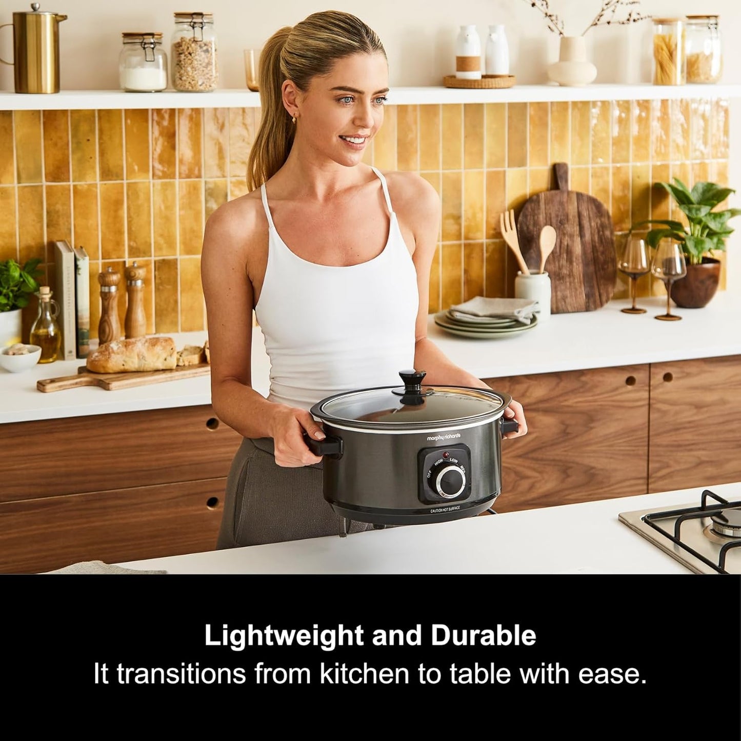 Morphy Richards 3.5L Sear & Stew Slow Cooker, Shatter Resistant Aluminium Pot, 3 Heat Settings, Hob Proof, Easy Clean, 163W, Black, 460012