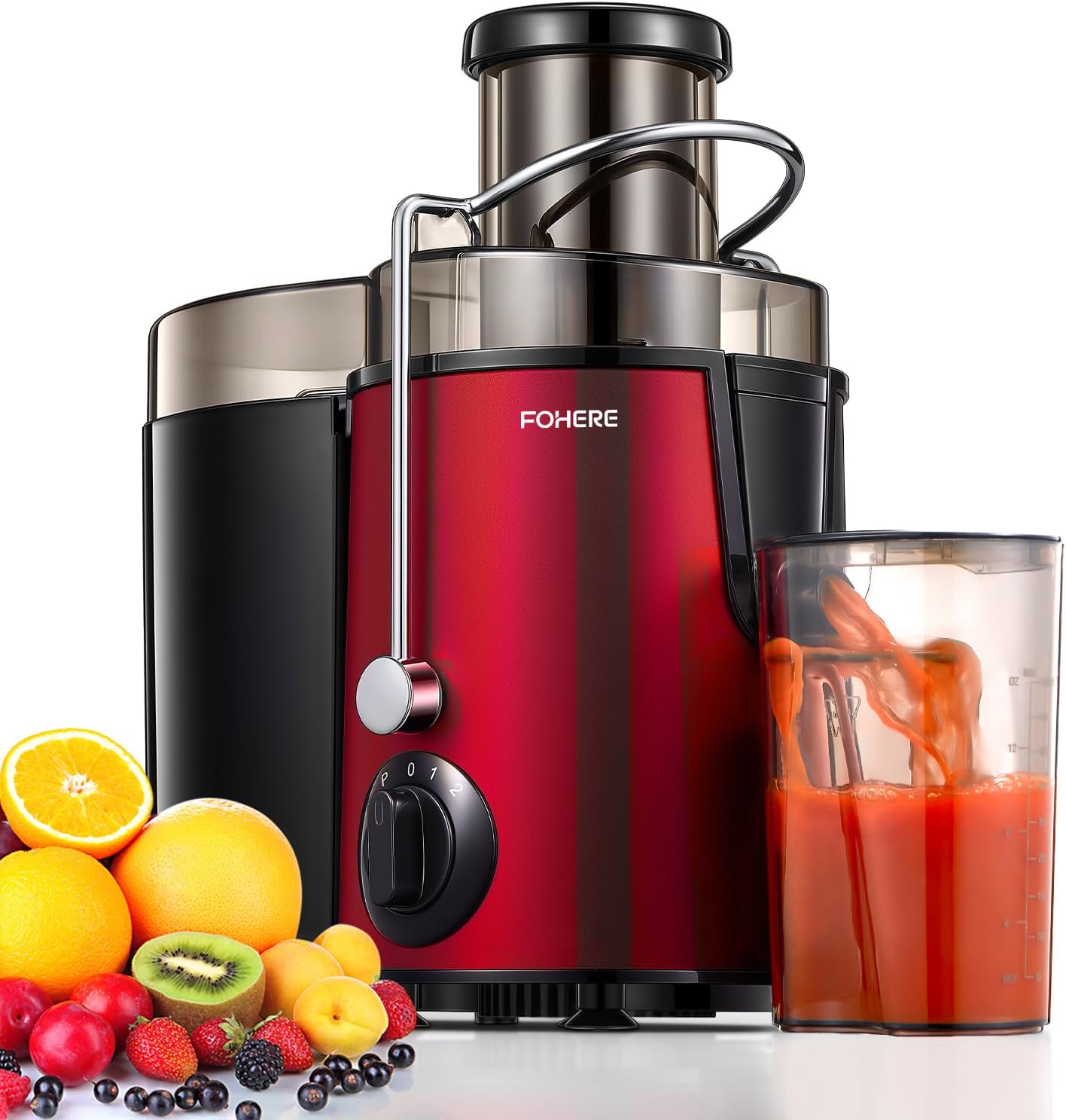 Juicer Machines, FOHERE Centrifugal Juicer Extractor Max Power 900W,Large 3” Feed Chute for Whole Fruit and Vegetables,3 Speed Control, 400w Motor,Cleaning Brush and Recipe Included (Silver)