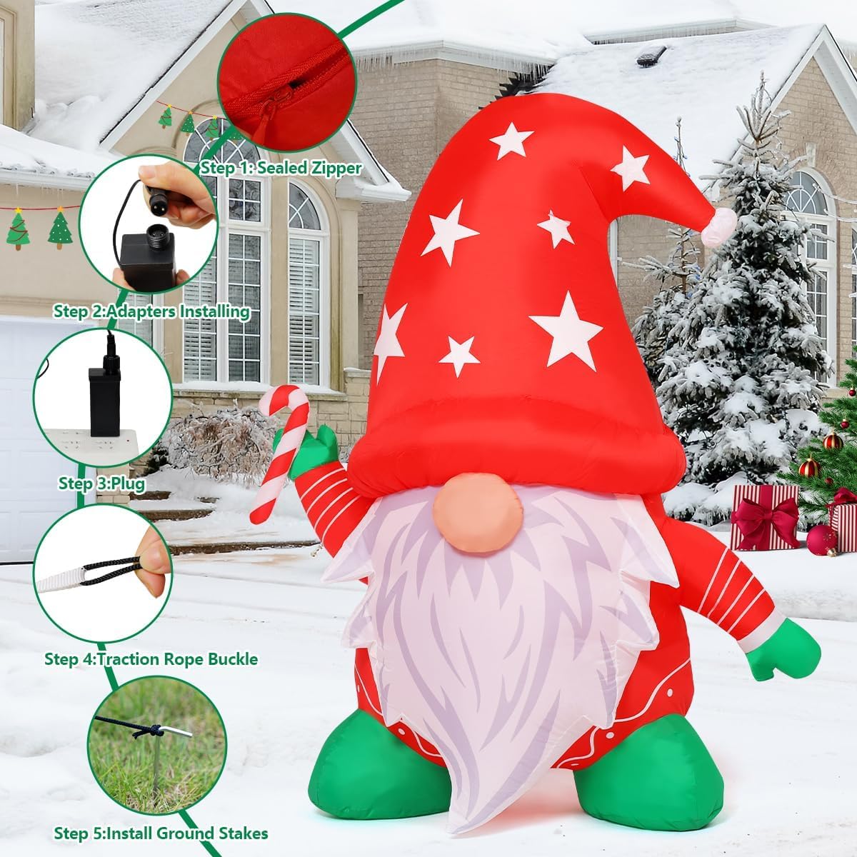 COMIN 4FT Tall Christmas Gnomes Inflatables Outdoor Decorations, Xmas Blow Up Gnomes Wearing Red Hat with Built-in LEDs for Christmas Indoor Outdoor Yard Lawn Garden Decorations