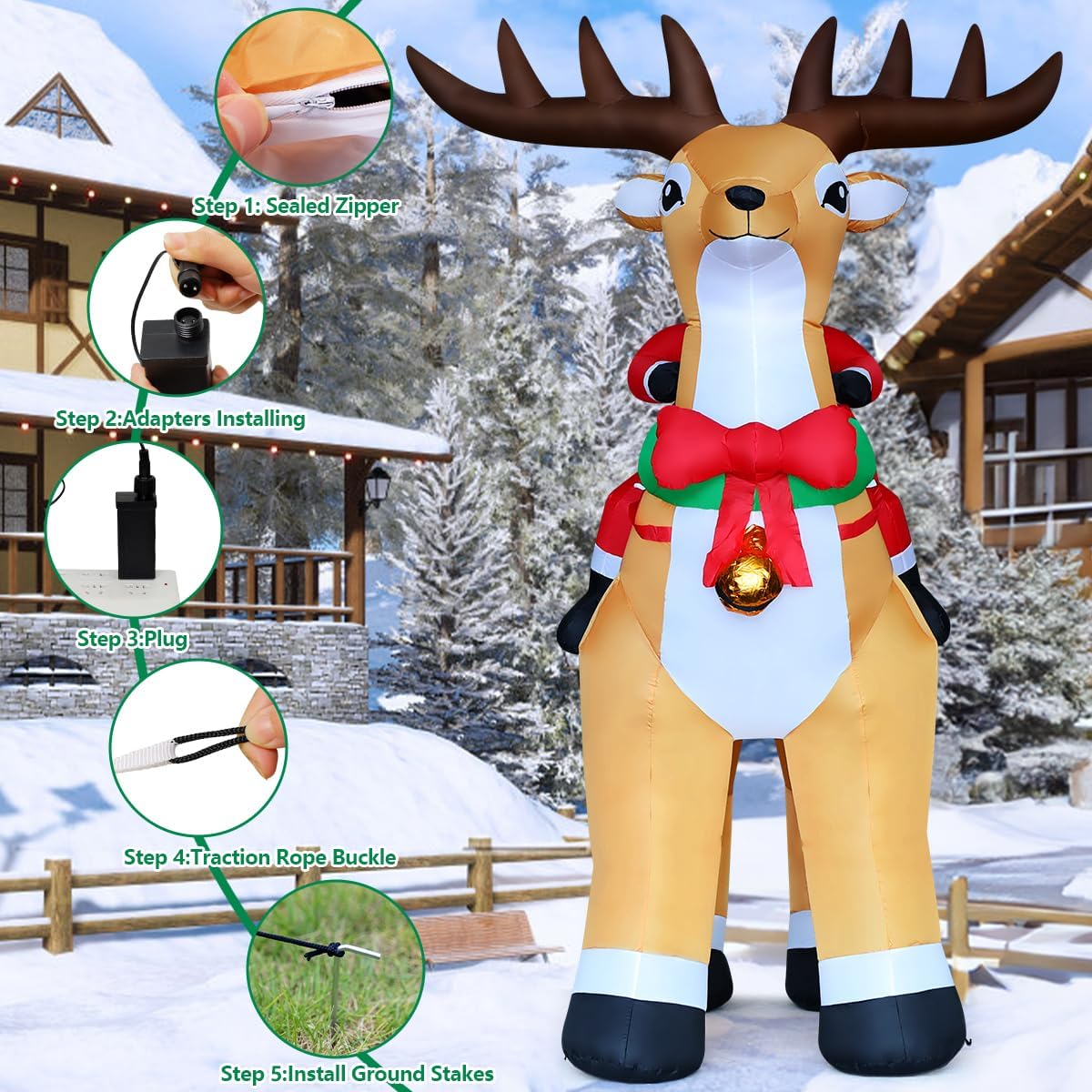 COMIN 9.8 FT Christmas Decorations Outdoor Inflatables Santa Claus Riding Reindeer Blow ups with Built-in LEDs for Yard Party Lawn Decor