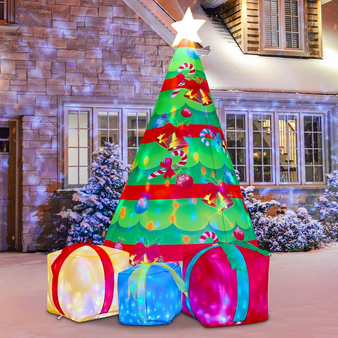 COMIN 7 FT Christmas Decorations Inflatables Tree Outdoor Blow Up Yard Gift Box with Built-in LEDs for Indoor Party Garden Lawn Decor