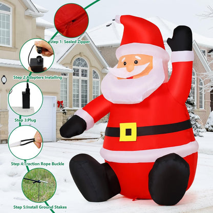 COMIN 4FT Christmas Inflatables Decorations Outdoor Blow Up Santa Claus Inflatable with Built-in LEDs for Yard Lawn Garden