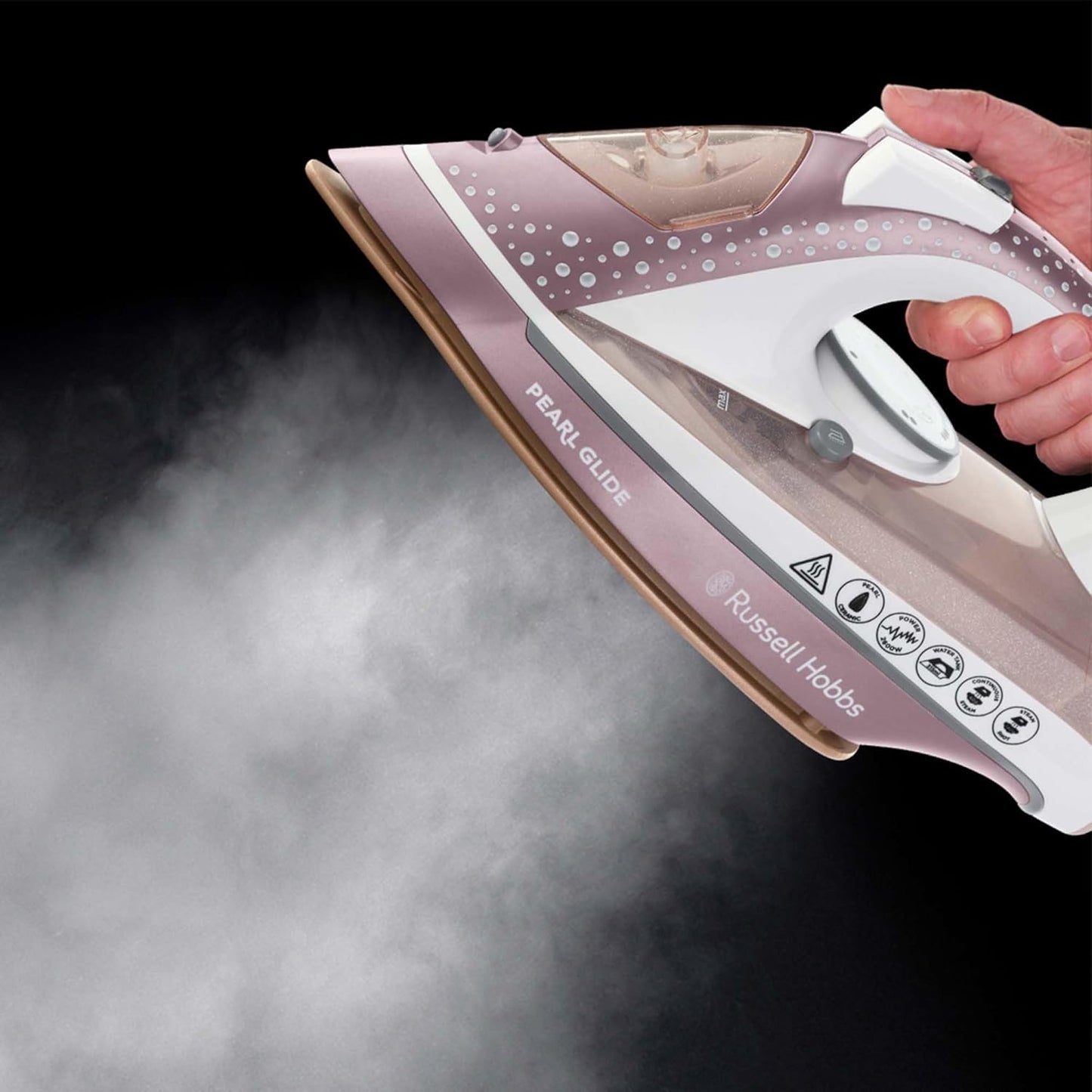 Russell Hobbs Pearl Glide Steam Iron, Pearl Infused Ceramic Soleplate for smoother glide, 315ml Water Tank, 150g Steam Shot, 40g Continuous steam, Anti-drip & Anti-calc function, 2m Cord, 2600W, 23972