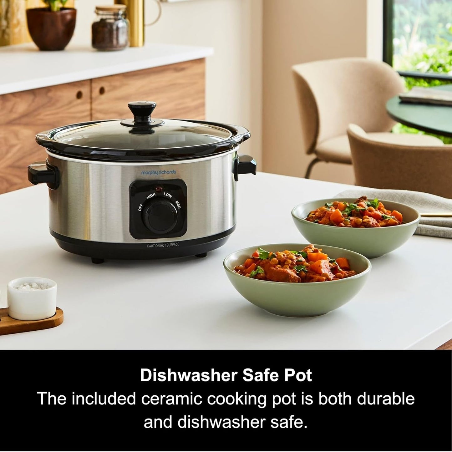 Morphy Richards 3.5L Stainless Steel Slow Cooker, 3 Heat Settings, One Pot Solution, Dishwasher Safe Ceramic Pot, 460017