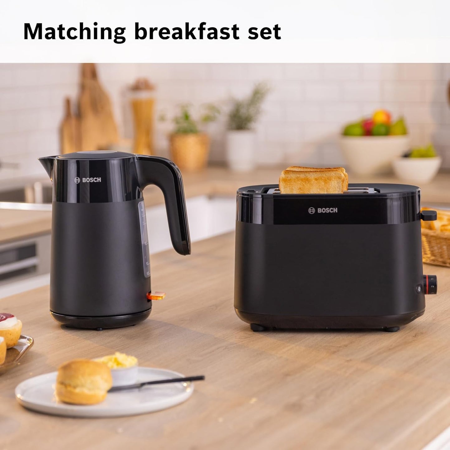 Bosch MyMoment Delight TAT2M123GB - Compact 2-Slice Toaster with Reheat/Defrost, Integrated Bun Warmer, Auto Shut-Off, High Lift and Crumb Tray, in Matte Black