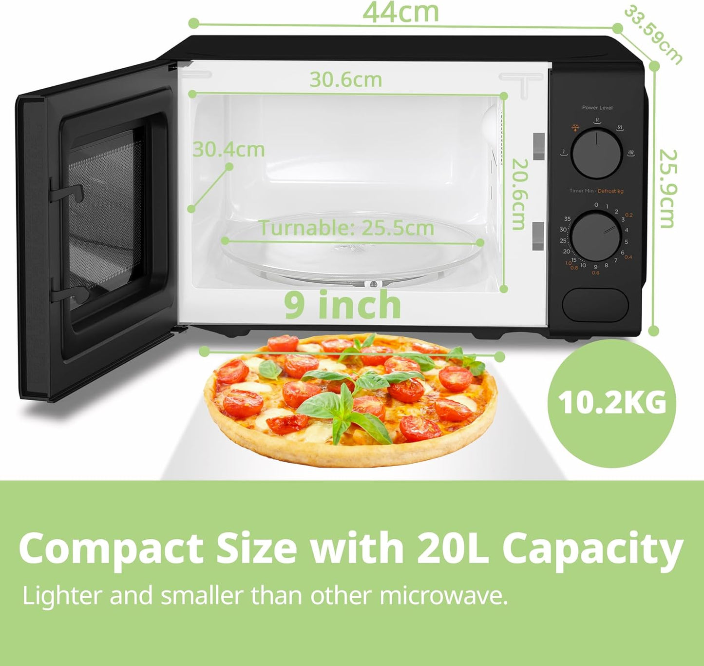COMFEE' Black Compact Microwave Oven 700W with Manual Control - 20L Countertop Microwave for Small Kitchens, 5 Power Levels & Quick Defrost, CM-M202CC(BK)