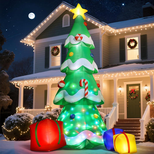 Dawdix 14FT Christmas Tree Inflatable Outdoor Decoration, Giant Christmas Inflatables Tree with 3 Gift Boxes, Lighted Christmas Decoration for Yard, Blow Up Xmas New Year Lawn Decor