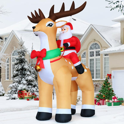 COMIN 9.8 FT Christmas Decorations Outdoor Inflatables Santa Claus Riding Reindeer Blow ups with Built-in LEDs for Yard Party Lawn Decor