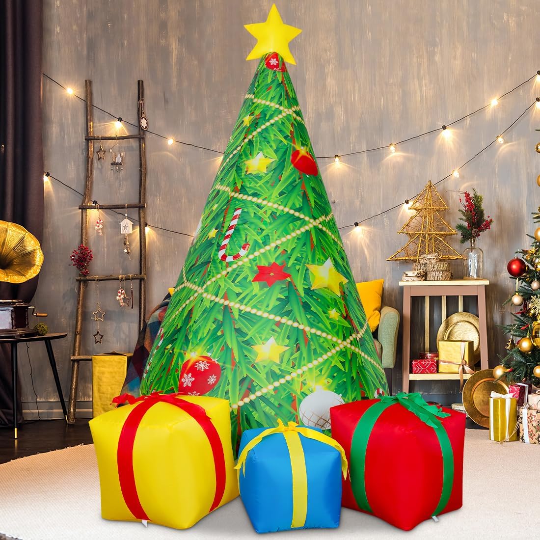 COMIN 7 FT Christmas Decorations Inflatables Tree Outdoor Blow Up Yard Gift Box with Built-in LEDs for Indoor Party Garden Lawn Decor