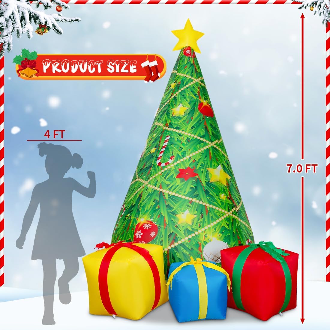 COMIN 7 FT Christmas Decorations Inflatables Tree Outdoor Blow Up Yard Gift Box with Built-in LEDs for Indoor Party Garden Lawn Decor
