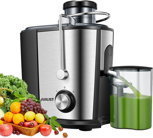 Juilist Juicer, Max Power 900W Juicer Machines with Anti-drip & Anti-slip Function, Juicers Whole Fruit and Vegetable with 3-Inch Wide Mouth Food Chute, 2 Speeds, Recipe Included, Easy to Clean 600W