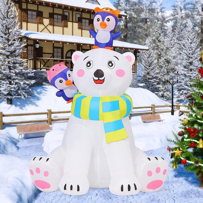 COMIN 6 FT Christmas Decorations Outdoor Inflatables Bear&Penguin Blow ups with Built-in LEDs for Yard Party Lawn Decor