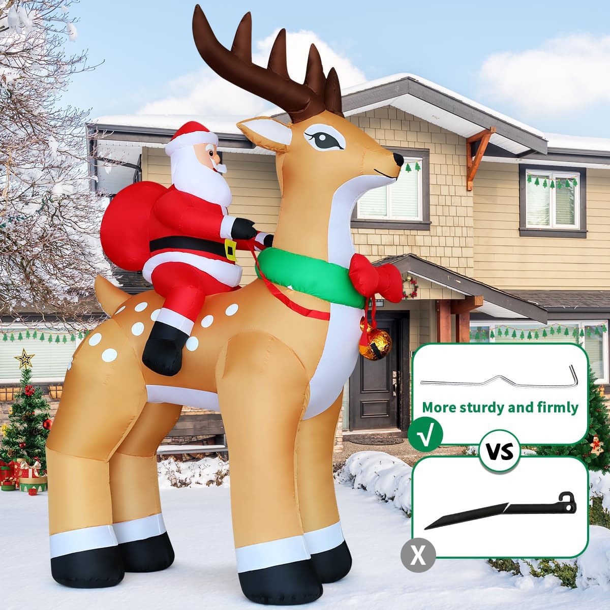 COMIN 9.8 FT Christmas Decorations Outdoor Inflatables Santa Claus Riding Reindeer Blow ups with Built-in LEDs for Yard Party Lawn Decor