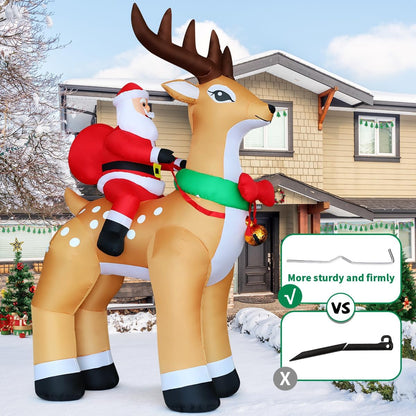 COMIN 9.8 FT Christmas Decorations Outdoor Inflatables Santa Claus Riding Reindeer Blow ups with Built-in LEDs for Yard Party Lawn Decor